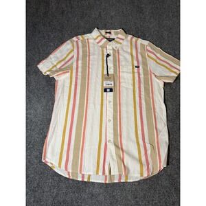 Chubbies Shirt Mens Medium Multicolor Stripe Short Sleeve Button Up Slub Poplin